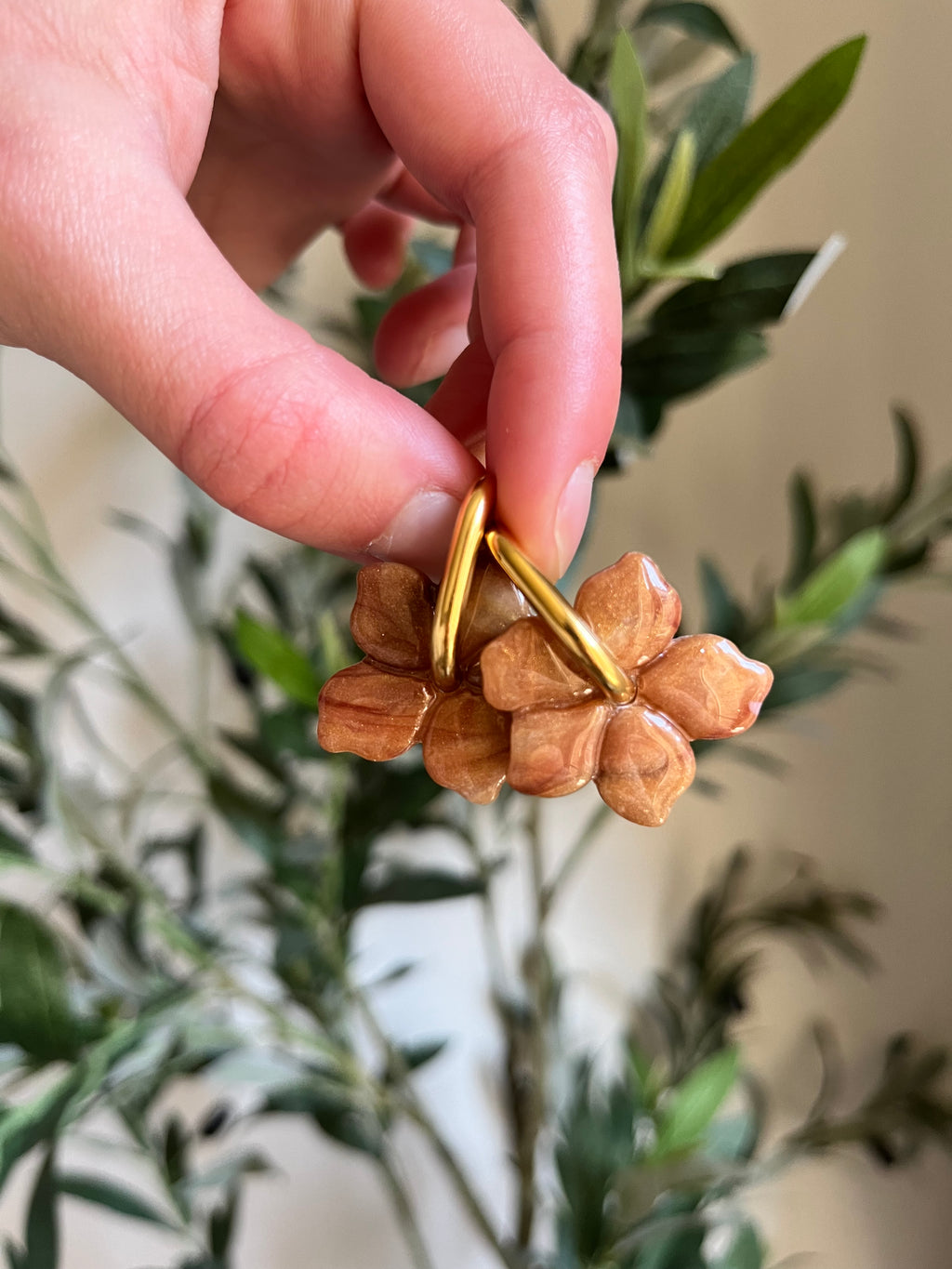 Pampilles fleurs - Marron clair & or