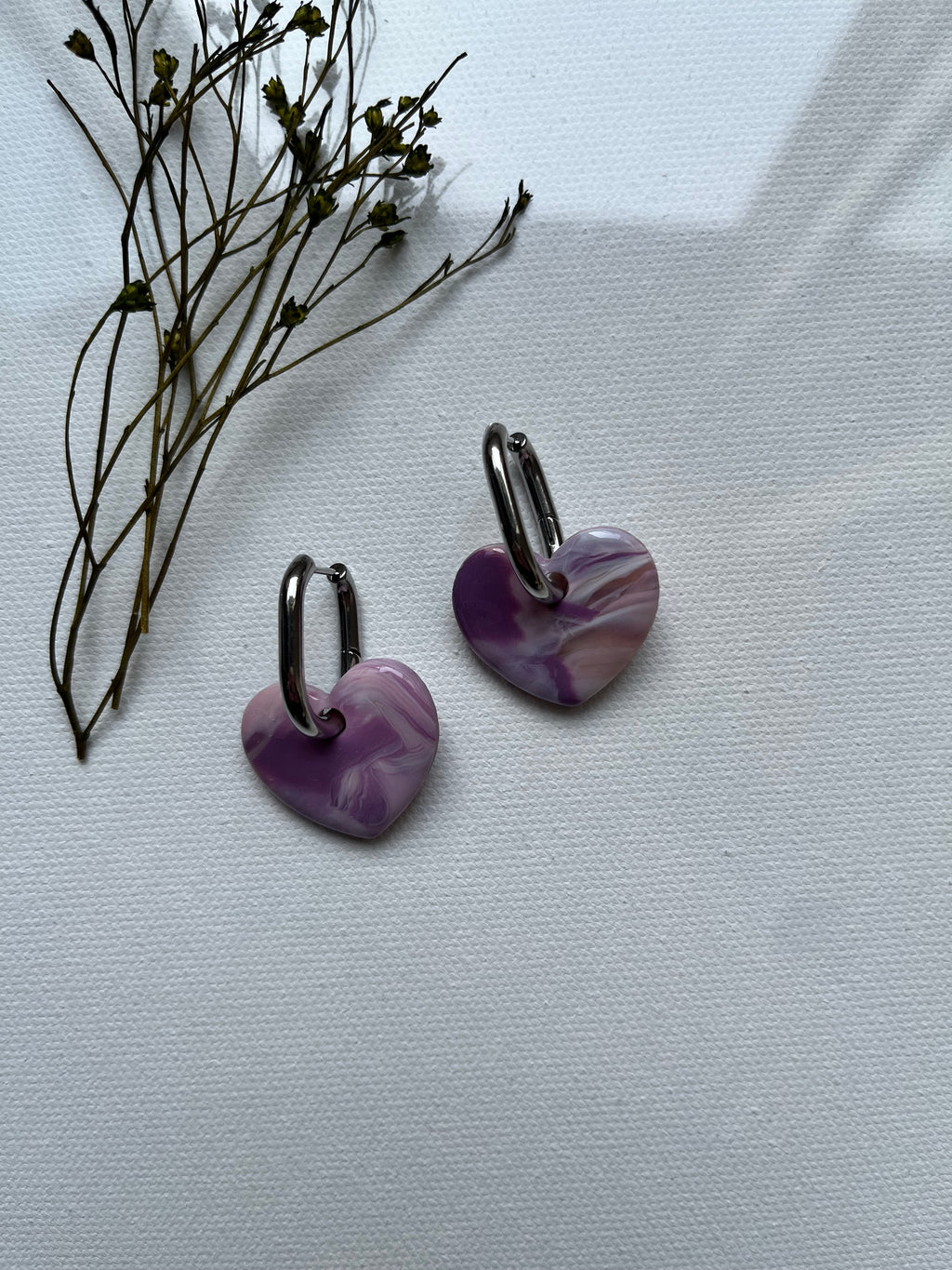 Pampilles cœurs violet & rose pale