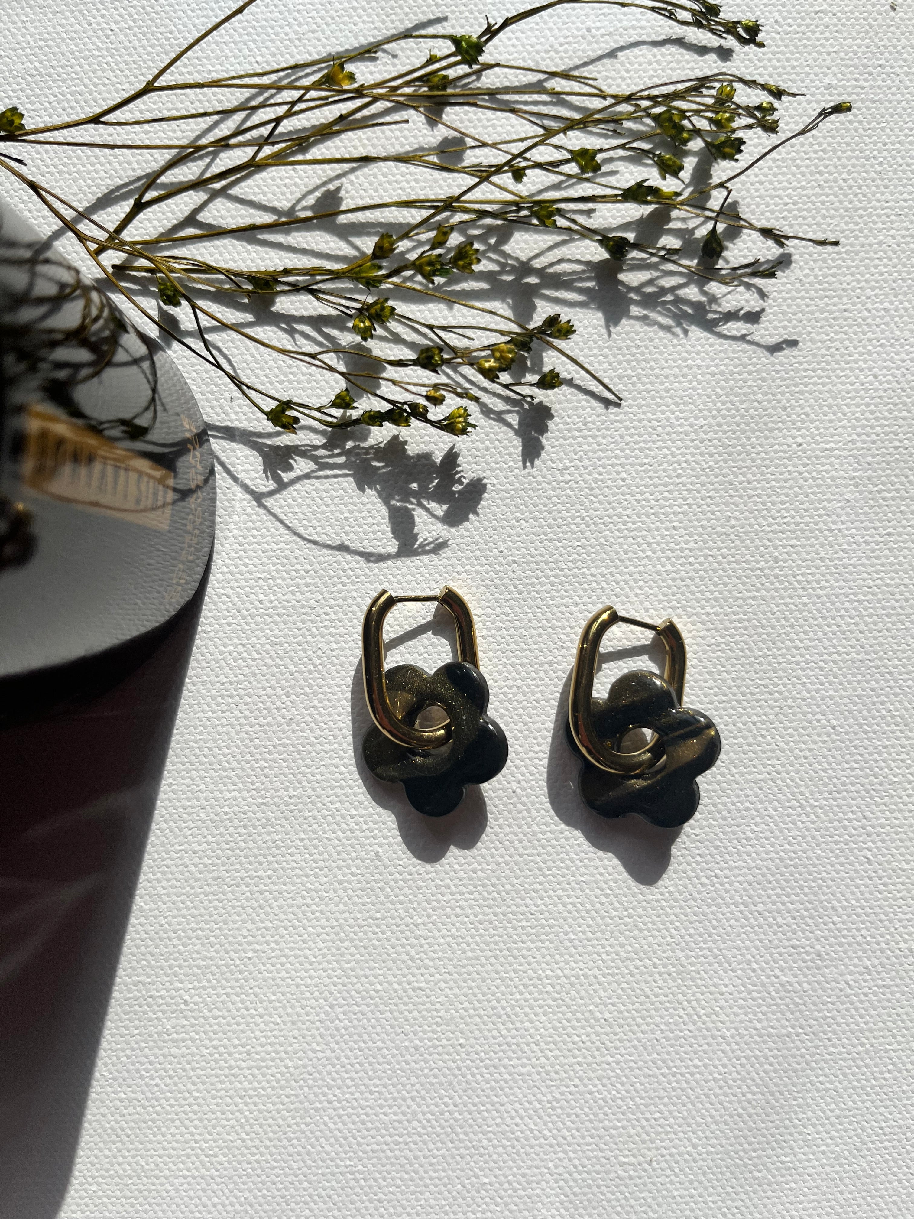 Pampilles petites fleurs - Noir & or