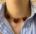 Collier 3 charms cœurs bordeaux