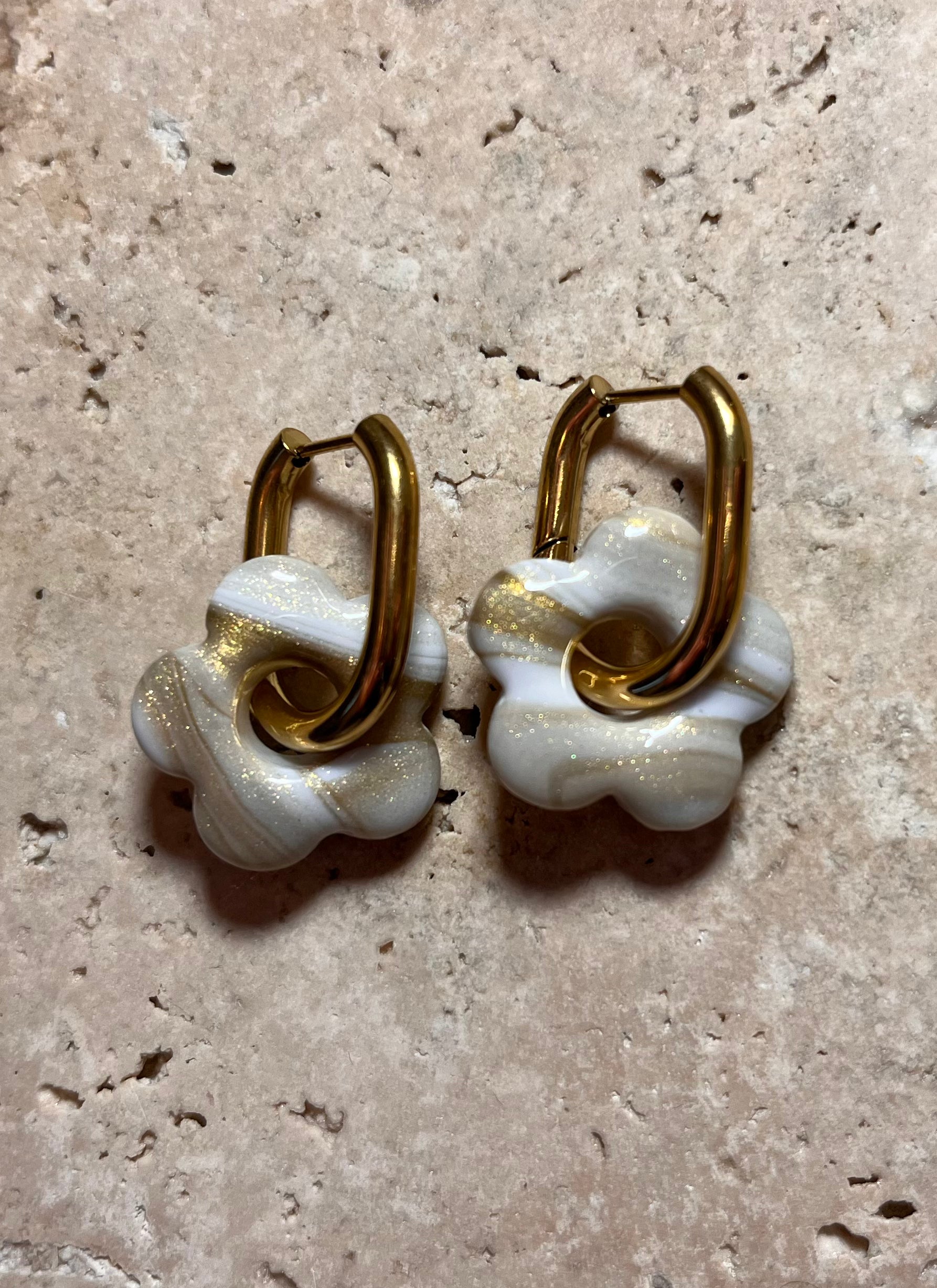 Pampilles petites fleurs - Blanc & or