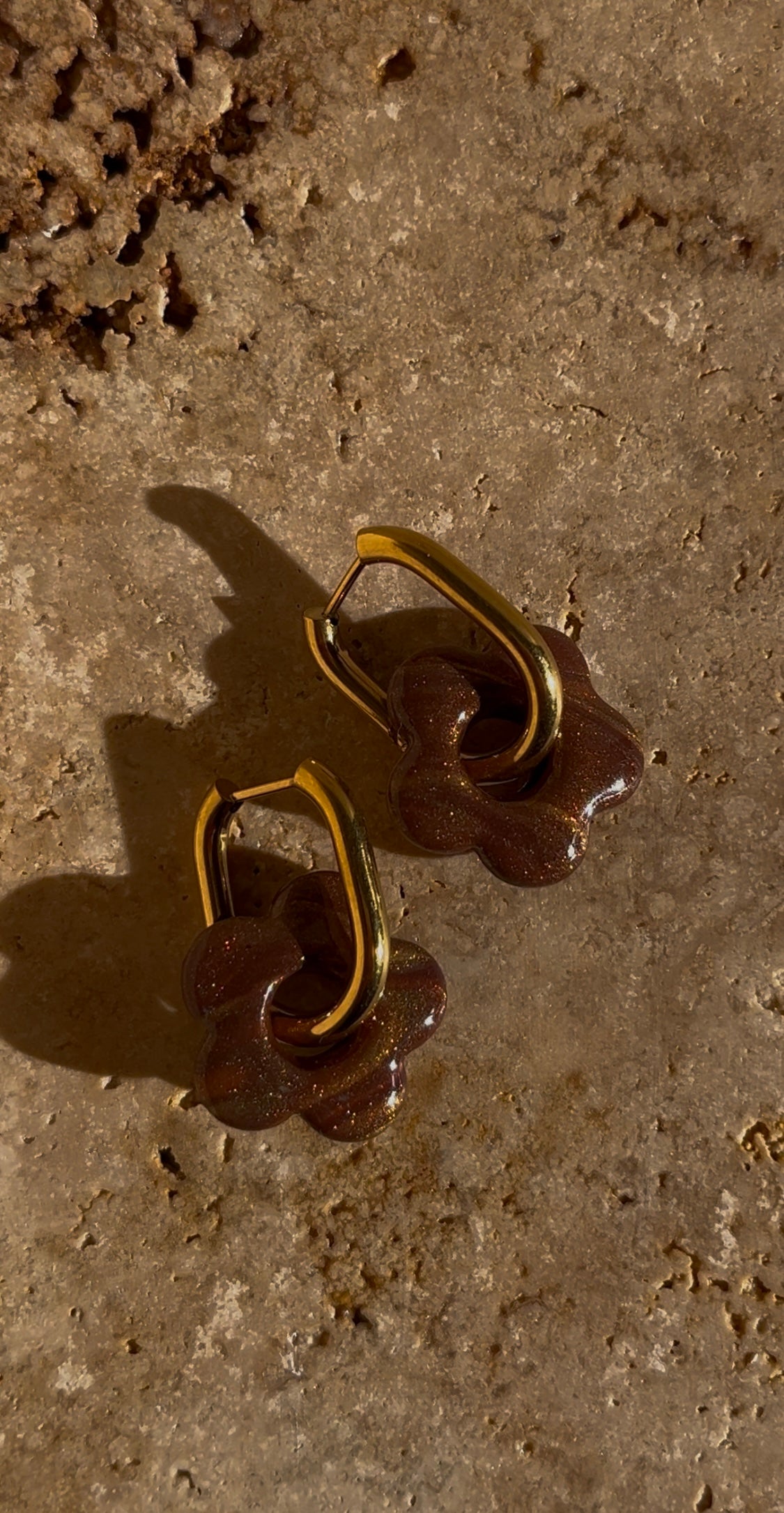 Pampilles petites fleurs - Marron & or