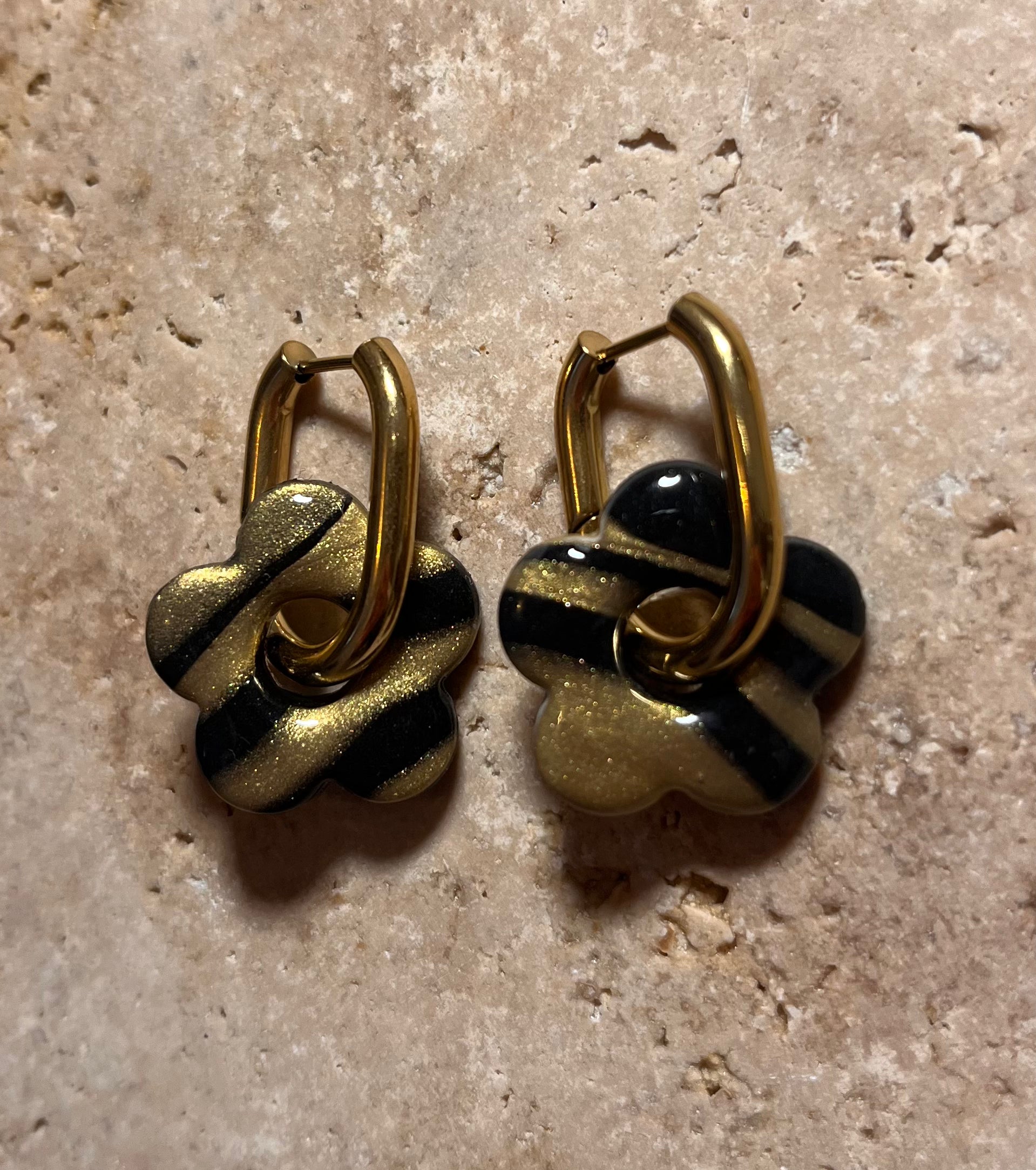 Pampilles petites fleurs - Noir & or