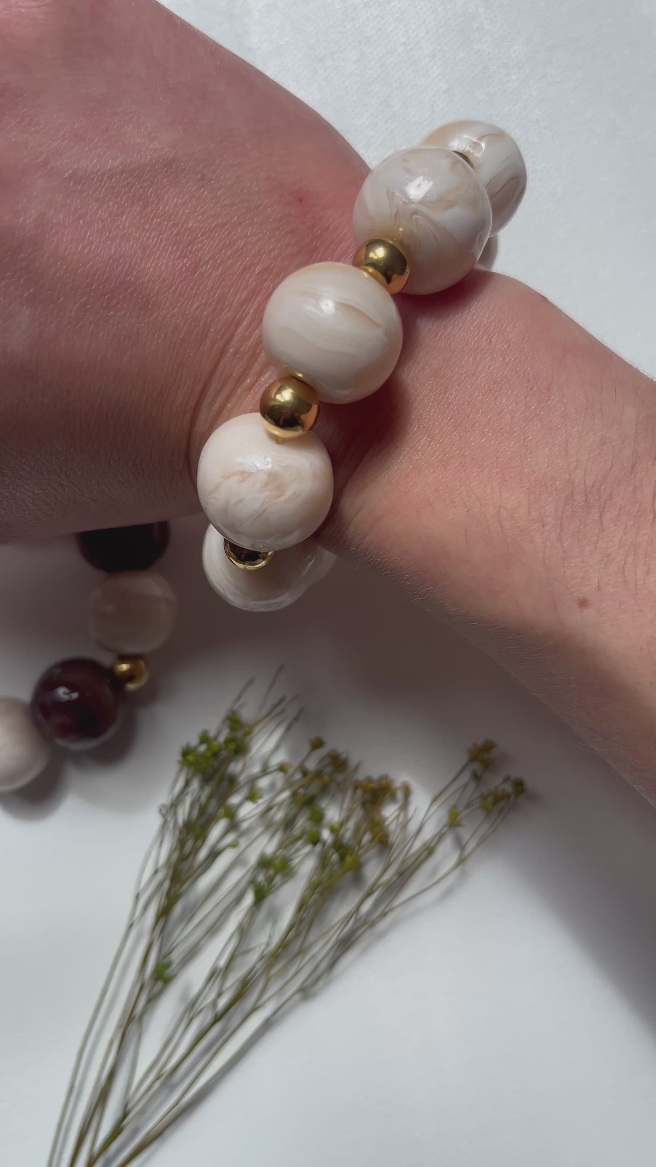 Bracelet perles - blanc reflet