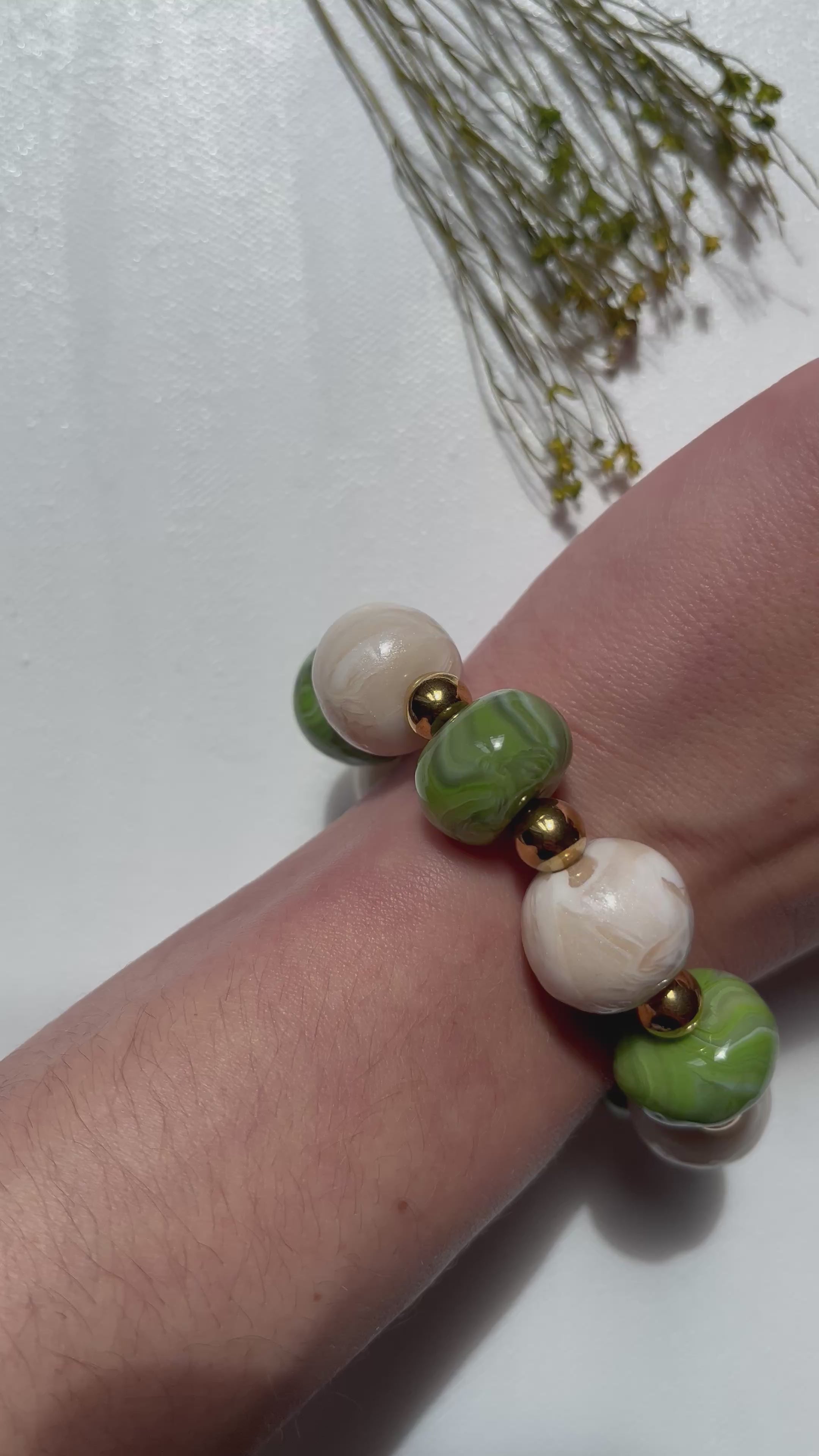 Bracelet perles - Vert & blanc