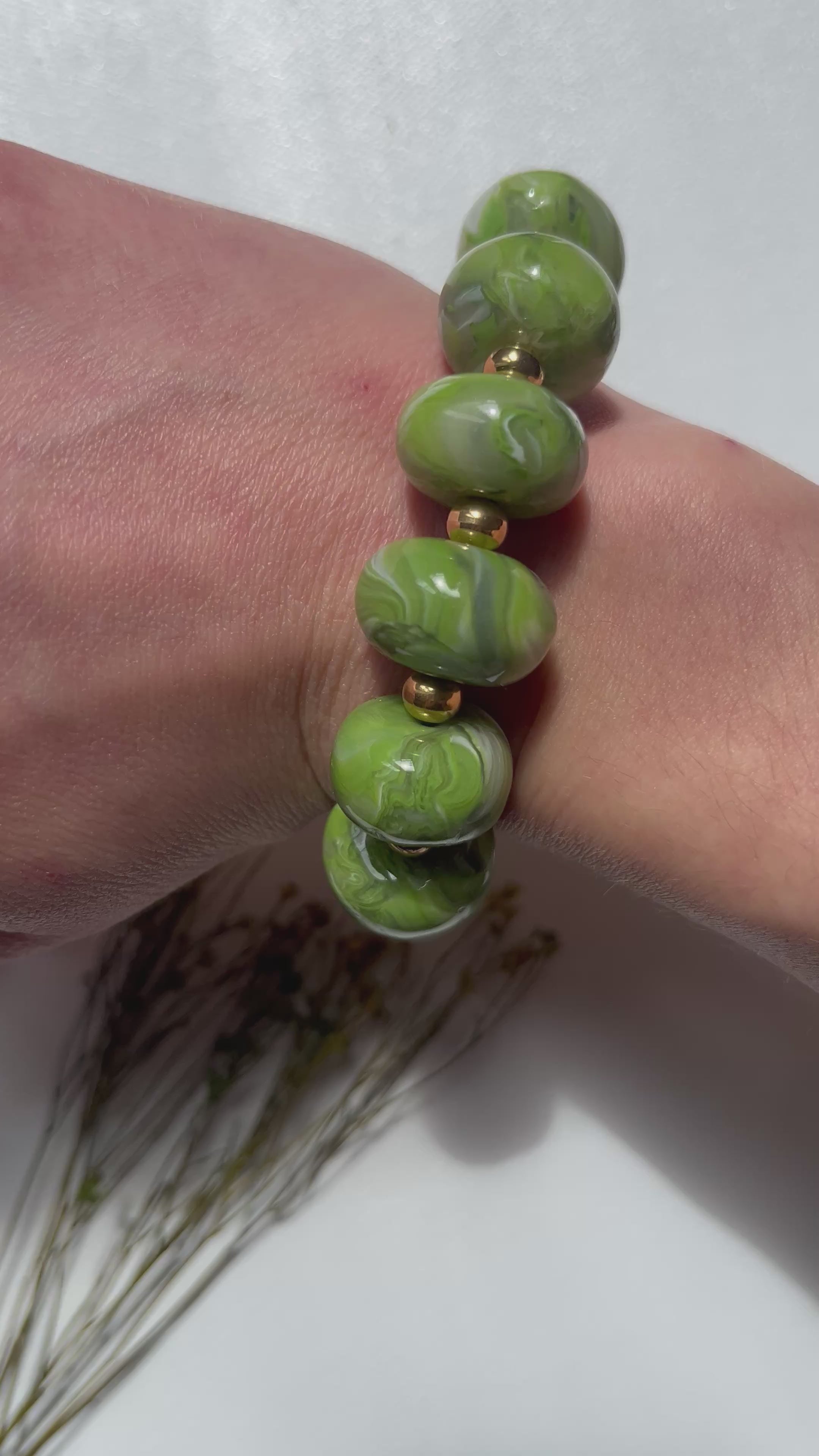 Bracelet perles - Vert reflets