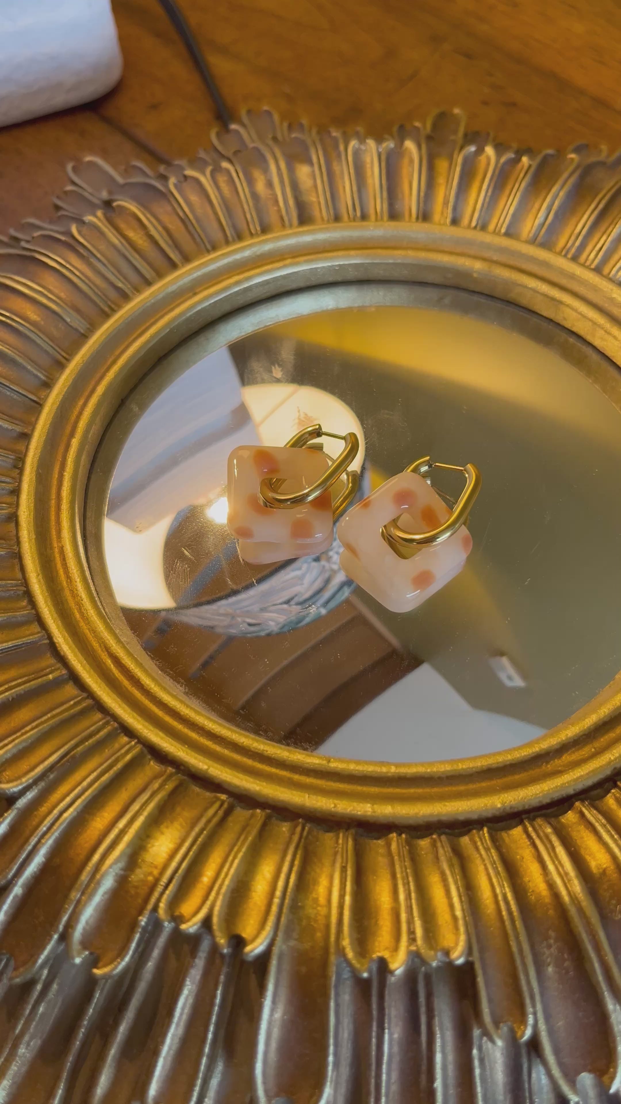 Pampilles carrés - Blanc moucheté camel